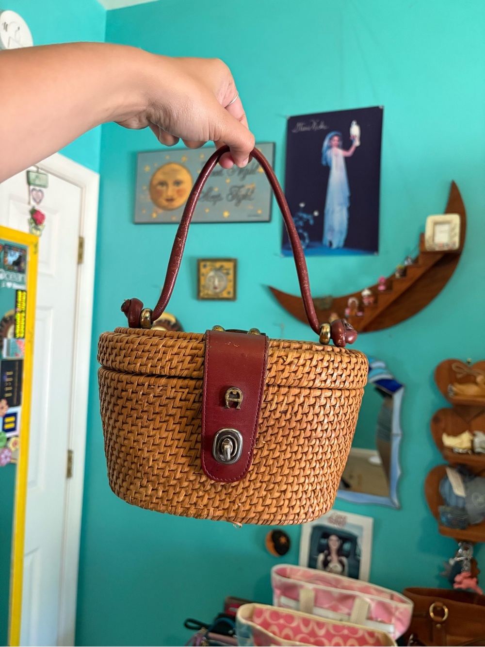 Vintage 60s/70s Etienne Aigner Handmade Wicker Basket Bag